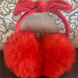 Elegant Red Faux Fur Earmuffs with Adjustable Bow